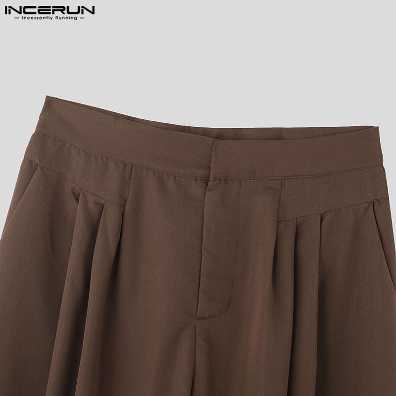 INCERUN Men Zipper Button Waist Casual Loose Baggy Long Wide Legs Pants Trousers