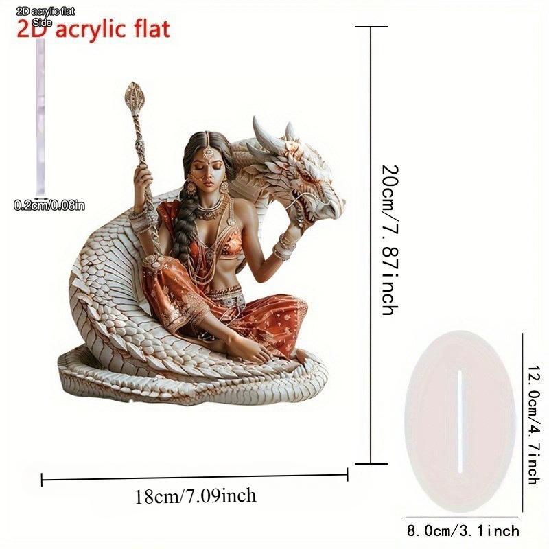 2D Плоский, Мифическая Богиня Индии Белый Дракон Акриловый Настольный Декор, с Подставкой, Подходит для украшения стен, крыльца, комнаты, виллы, акцентов Дома, Хал 20*18CM