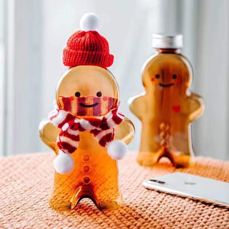 Christmas Milk Tea Cup Cute Gingerbread Man Water Bottle Snowman Tea Juice Jar Candy Plastic Kettle Xmas Navidad  Decoration