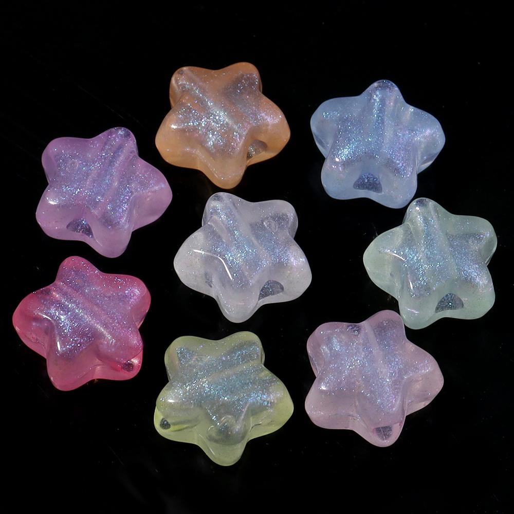 100pcs 10mm Acrylic Star Beads Colorful Luminous Five-pointed Star Loose Beads For DIY Jewelry Making Bracelet Necklace Supplies