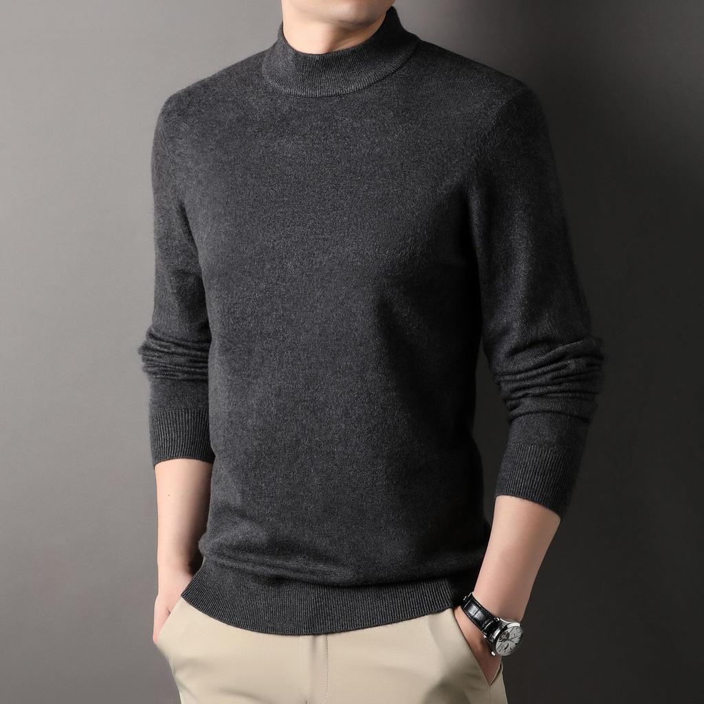 New Autumn Men's Solid Color Half Turtleneck Sweater Men's Warm Bottoming Top Thickened