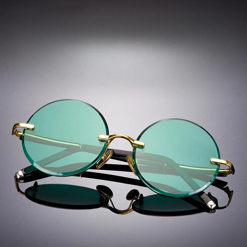 Non-polarized Fashion Classic Rimless Sunglasses Women Men Dark Green Lens Sun Glasses Round Glasses Summer Decorative Eyeglasses
