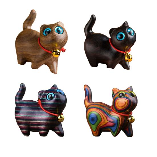 Mini Wooden Cat Figurine Handmade Carving Kitten Statue Sculpture Farmhouse Rustic Home Office Desktop Decoration Ornament