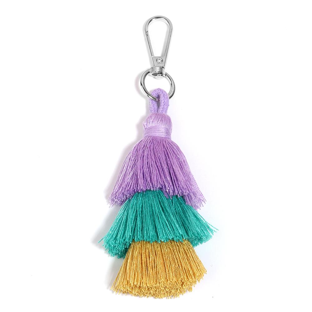 1pc Colorful 3-Layer Tassels Keychains Bohemian Simple Key Rings For DIY Handmade Key Chains Keyrings Handbag Decor Accessories