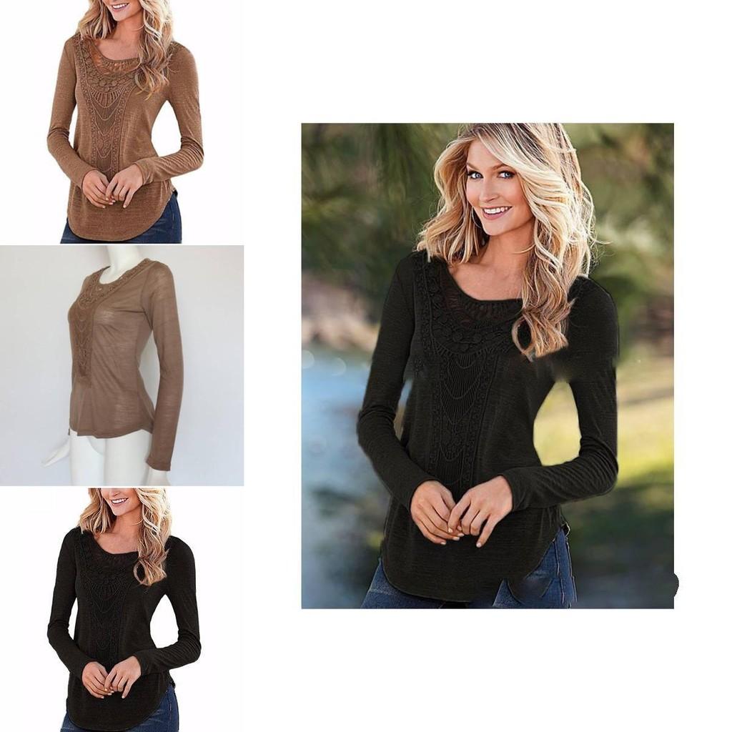 Elegant Lace Patchwork Long Sleeve Cotton Blouse For Women Geometric Design