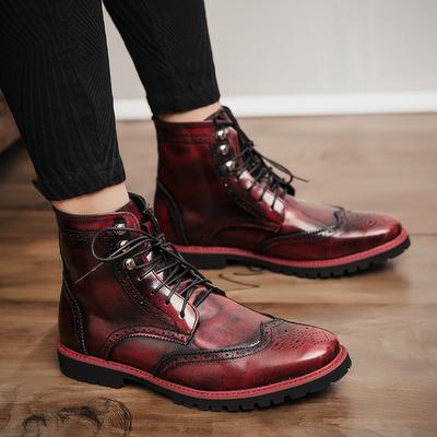 Men Lace-up High Top Brogue Carved Business Boots
