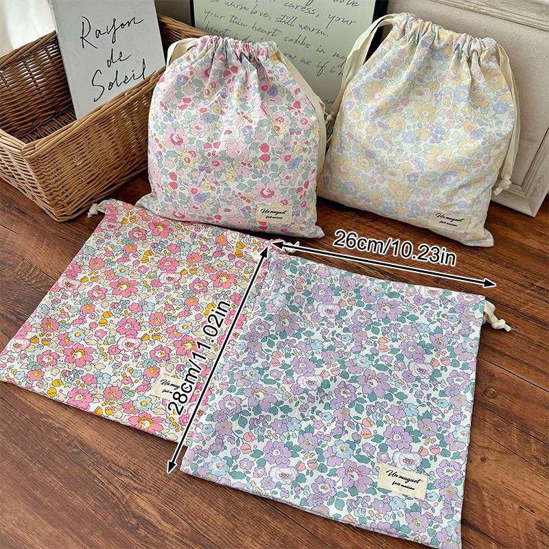 Forest Style Handmade Floral Cotton Drawstring Bag Vintage Storage Pouch For Underwear Travel Organizer Pouch