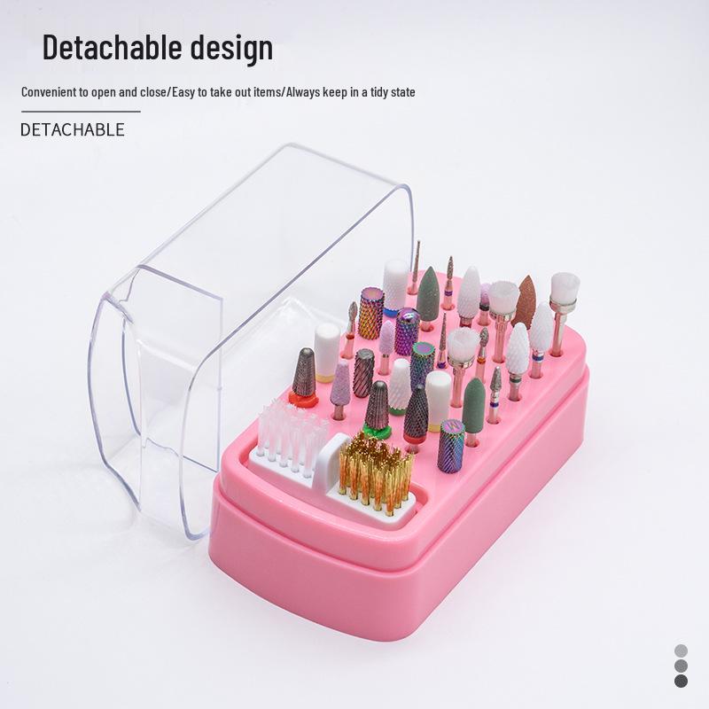 30-Hole Multifunctional Nail Tool Organizer with Dustproof Grinding Head Storage & Cleaning Brush