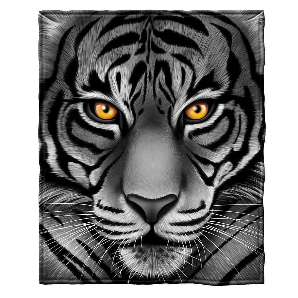 Realistic Tiger Skin Print Flannel Throw Blanket - Portable Warm for Bed/Rug, King Size, Animal Decor Textile
