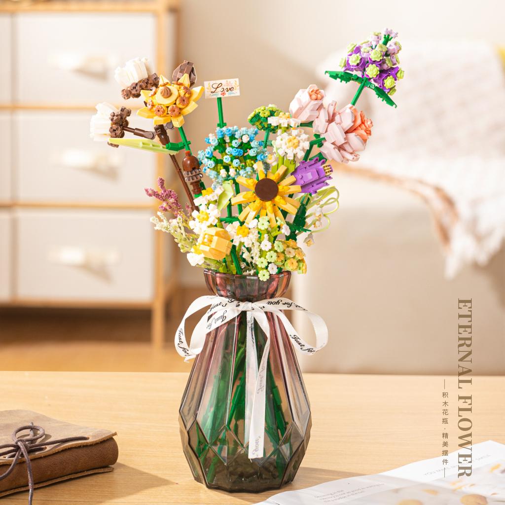 Vase Bouquet Building Blocks Flower Holiday Decoration Children Girls Matching Gift Toys