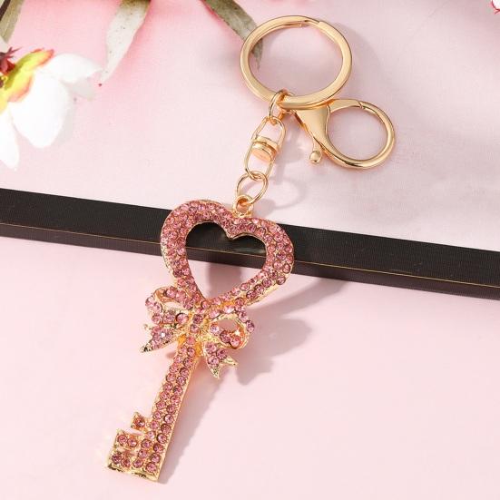 Keychain Pendant Rhinestones Inlaid Heart Key Design Key Chain with Anti-Oxidation Lobster Clasp Backpacks Accessory