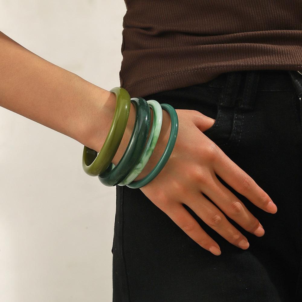 4Pcs/Set Semi Transparent Stackable Bangle Round Punk Bracelet Set Acrylic Cuff  Summer Jewelry
