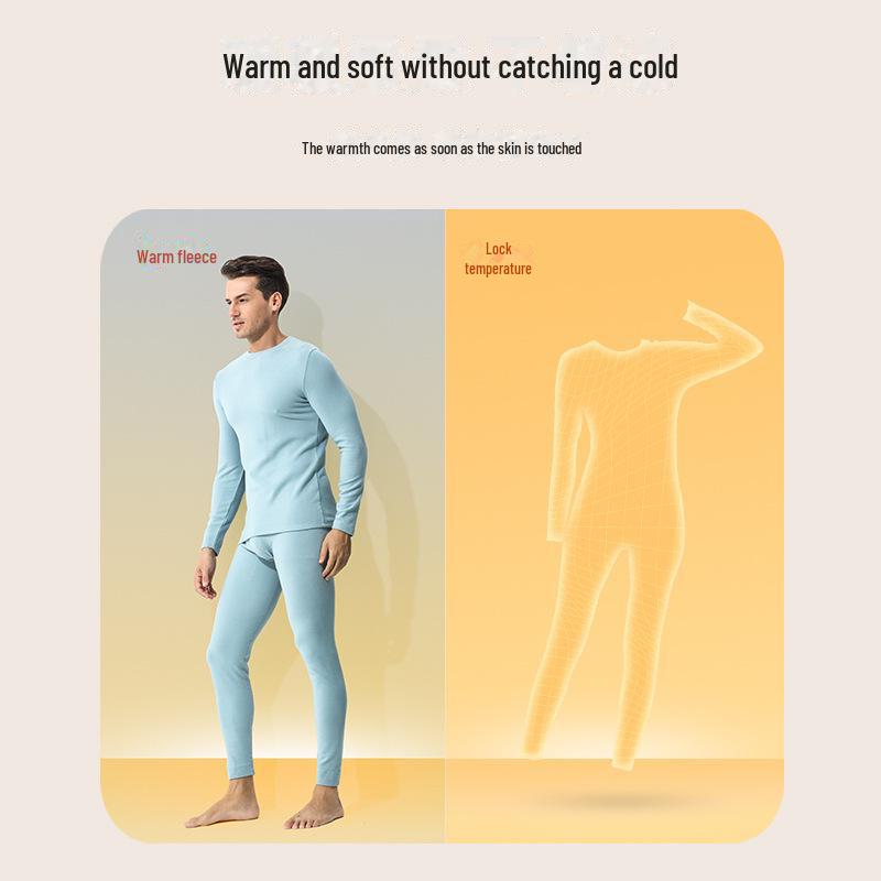Men's Double-Sided Fleece Thermal Underwear Set – Soft, Warm, Thick Solid Color Round Neck for Autumn and Winter