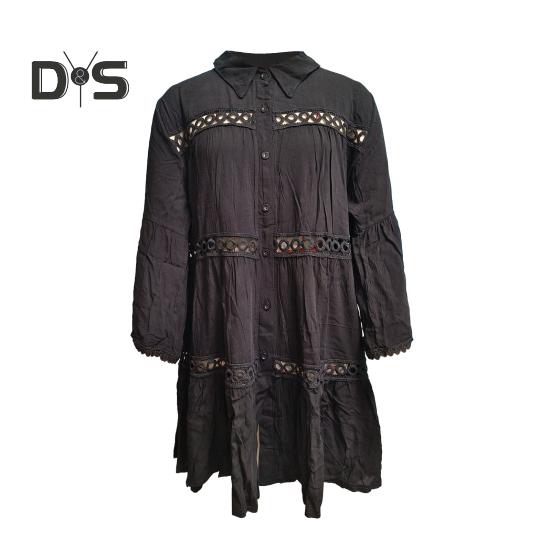 Beach Bikini Cover Up Shirt Lapel Flared Long Sleeve Single Breasted Swimsuit Coat Hollow Out Women Mid-length Shirt