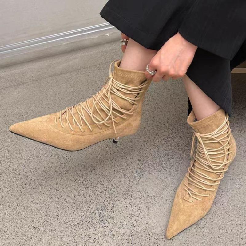 Designer Women Ankle Boots Suede Pointed Toe Low Heels Shoes Fashion Pumps  Winter New Woman Heeled Short Chelsea Botas