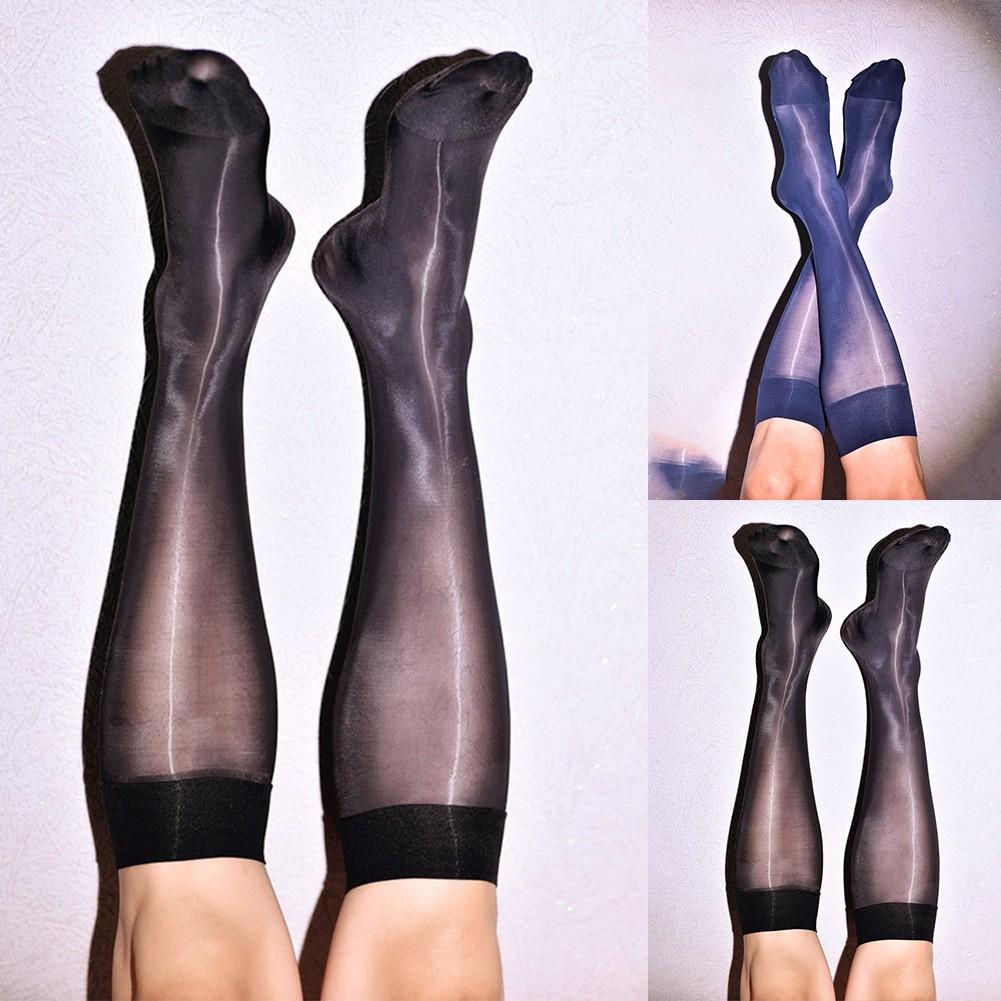 Knee High Men Stockings Nylon Oil Shiny Silk Stretchy