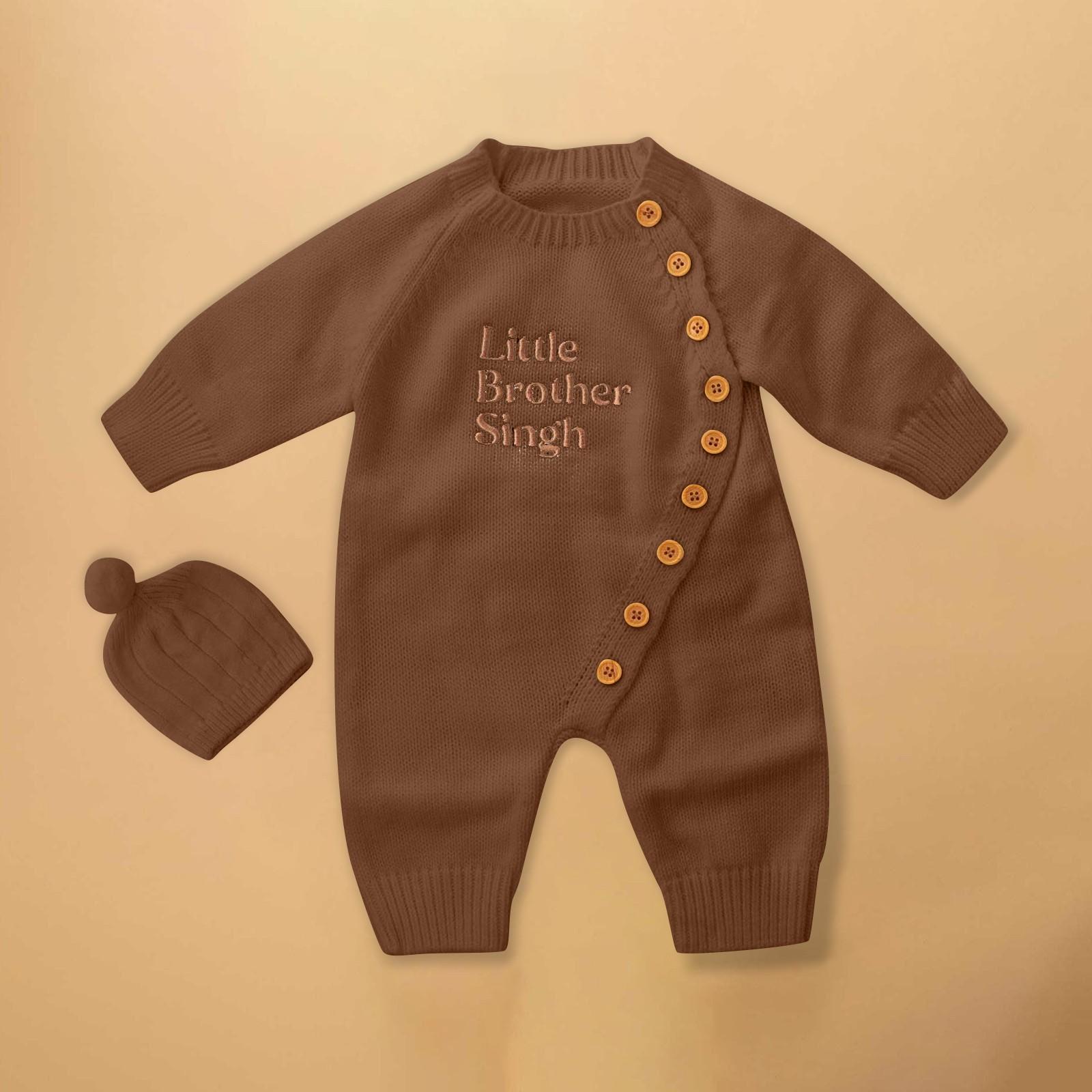 

Персонализированная вышивка Детский вязаный комбинезон индивидуальный детский свитер Милая одежда для ползания 80 кофейный