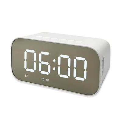 URMORE White Clock Speaker with Bluetooth, Music Playback, Compact, Multi-Function Digital Clock with LED Display, Stylish Desk Clock for Bedside or T
