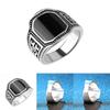 Elegant Fashion Jewelry Ring With Round Black Rhinestone And Curved Engraving For Men