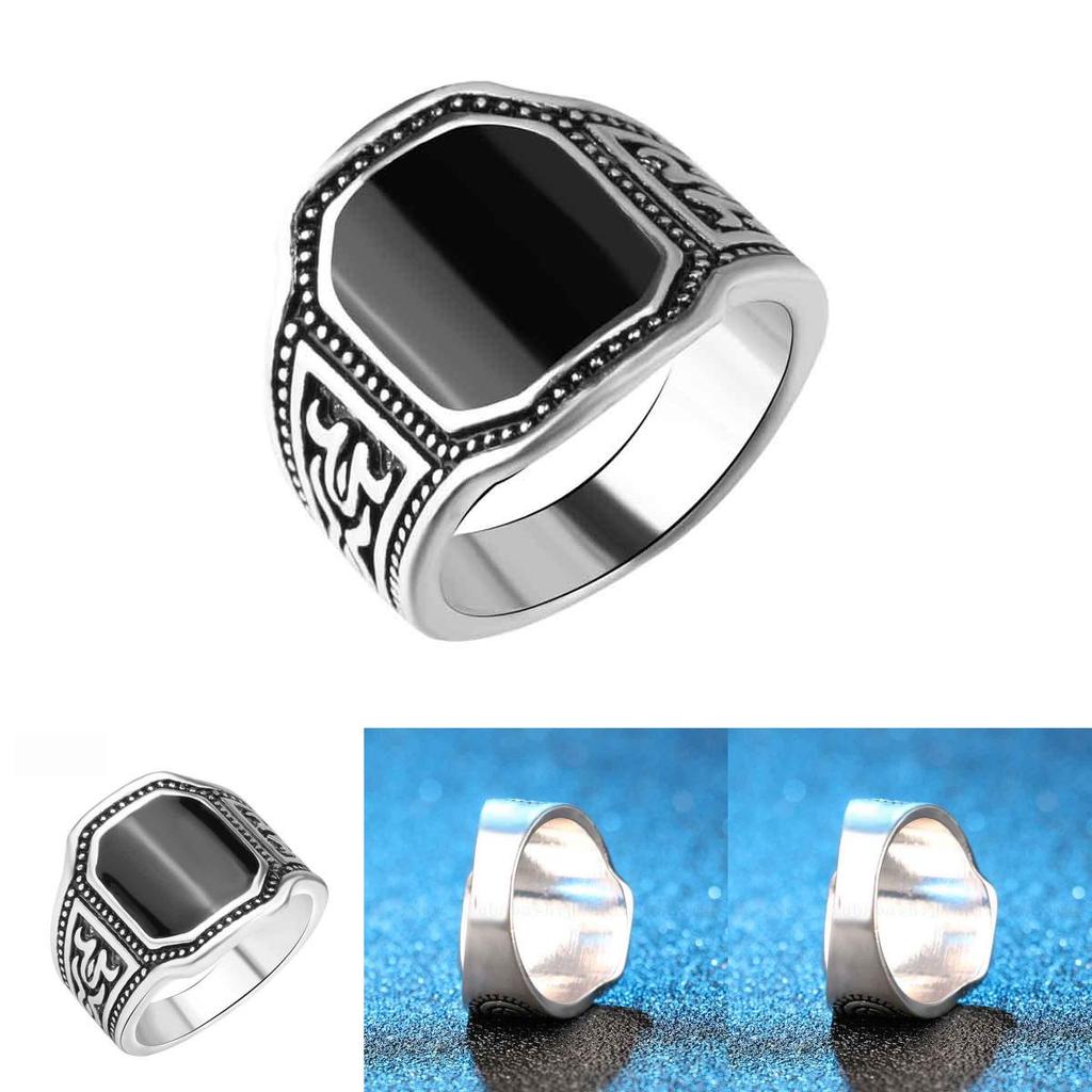 Elegant Fashion Jewelry Ring With Round Black Rhinestone And Curved Engraving For Men