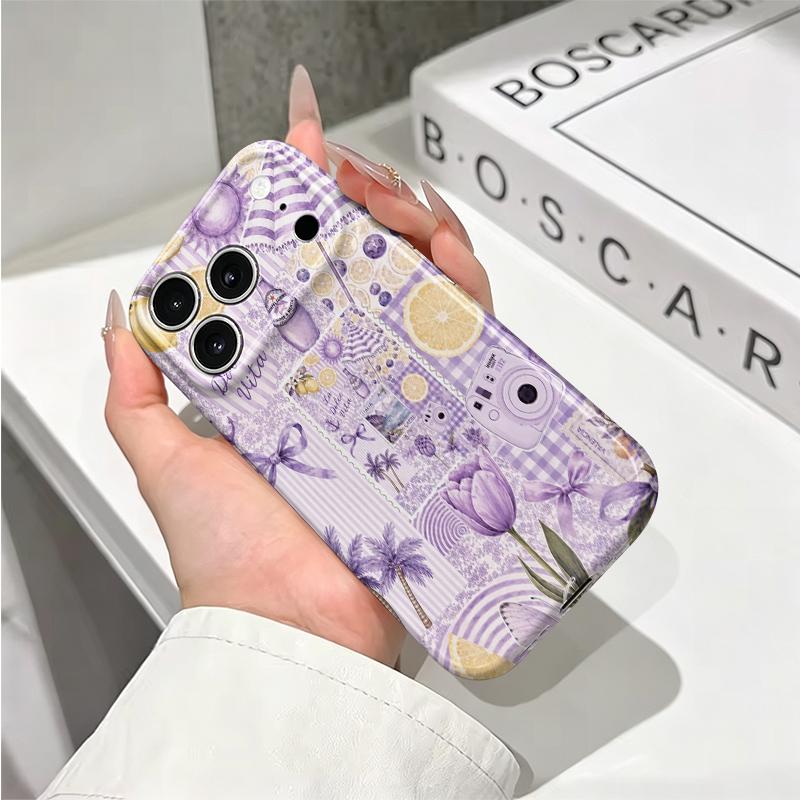 Pastel Lavender Summer Collage Art Graphic Film Aesthetic Protective Shockproof Bumper Phone Case For iPhone 13 14 15 16 17 Pro Max Plus