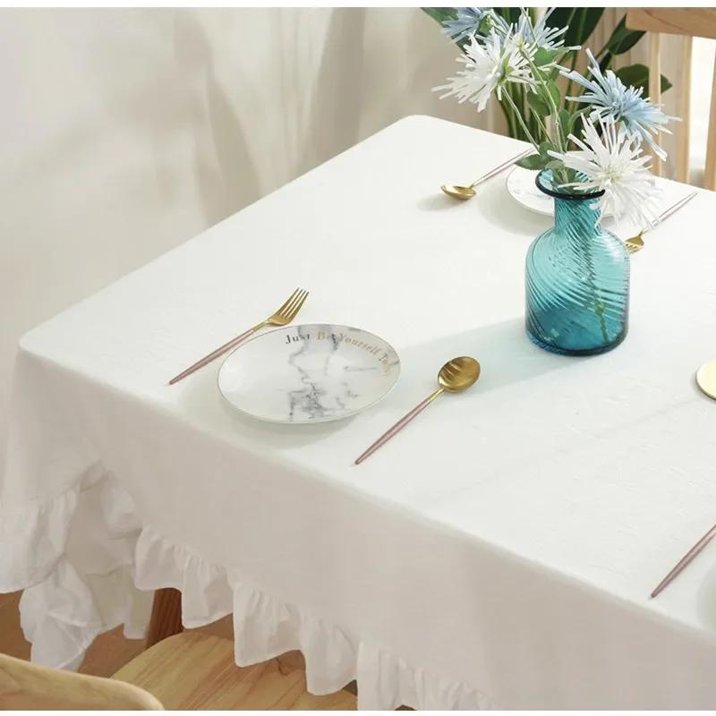 French Tablecloth Ruffled 100% Cotton Fabric Tablecloths Rustic Table Cover for Home Holiday Christmas Manteles Mesa Rectangular