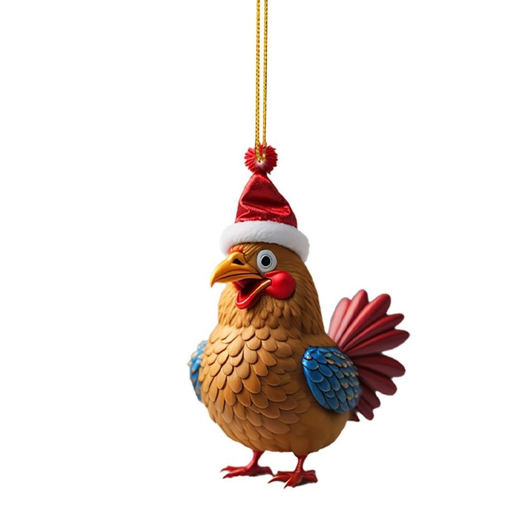 Cartoon Christmas Playful Hat Chicken Vehicle Decoration Unique Festive Home Decor Piece