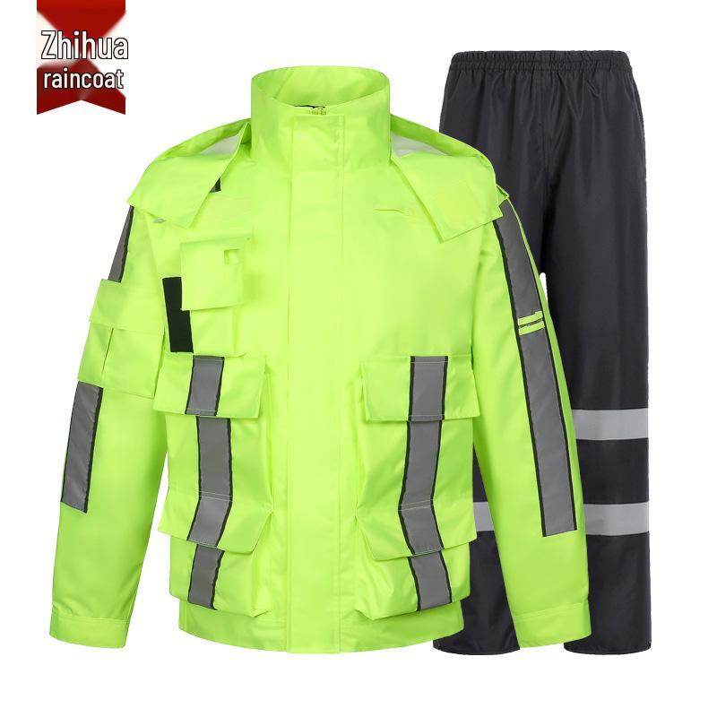Highway Traffic Duty Waterproof Reflective Raincoat & Pants Set for Cycling
