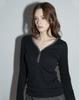 Maegolenseoul Shirred Henley Neck Long Sleeve Black