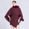 Autumn/Winter Knitted Scarf Shawl Cape with Fur Collar and Pom-Poms (Style 0962#)
