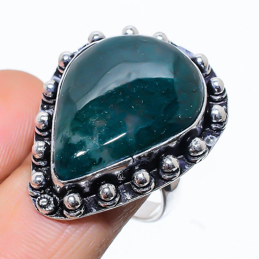 Moss Agate Gemstone Handmade 925 Sterling Silver Jewelry Ring Size 7.5 h7t79