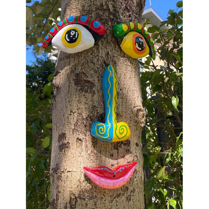 Tree Faces Decor Outdoor, Cute Tree Decorations Outdoor Faces Colorful Funny Outdoor Tree Faces Decor Creative Faces for Trees Garden Yard Tree Art