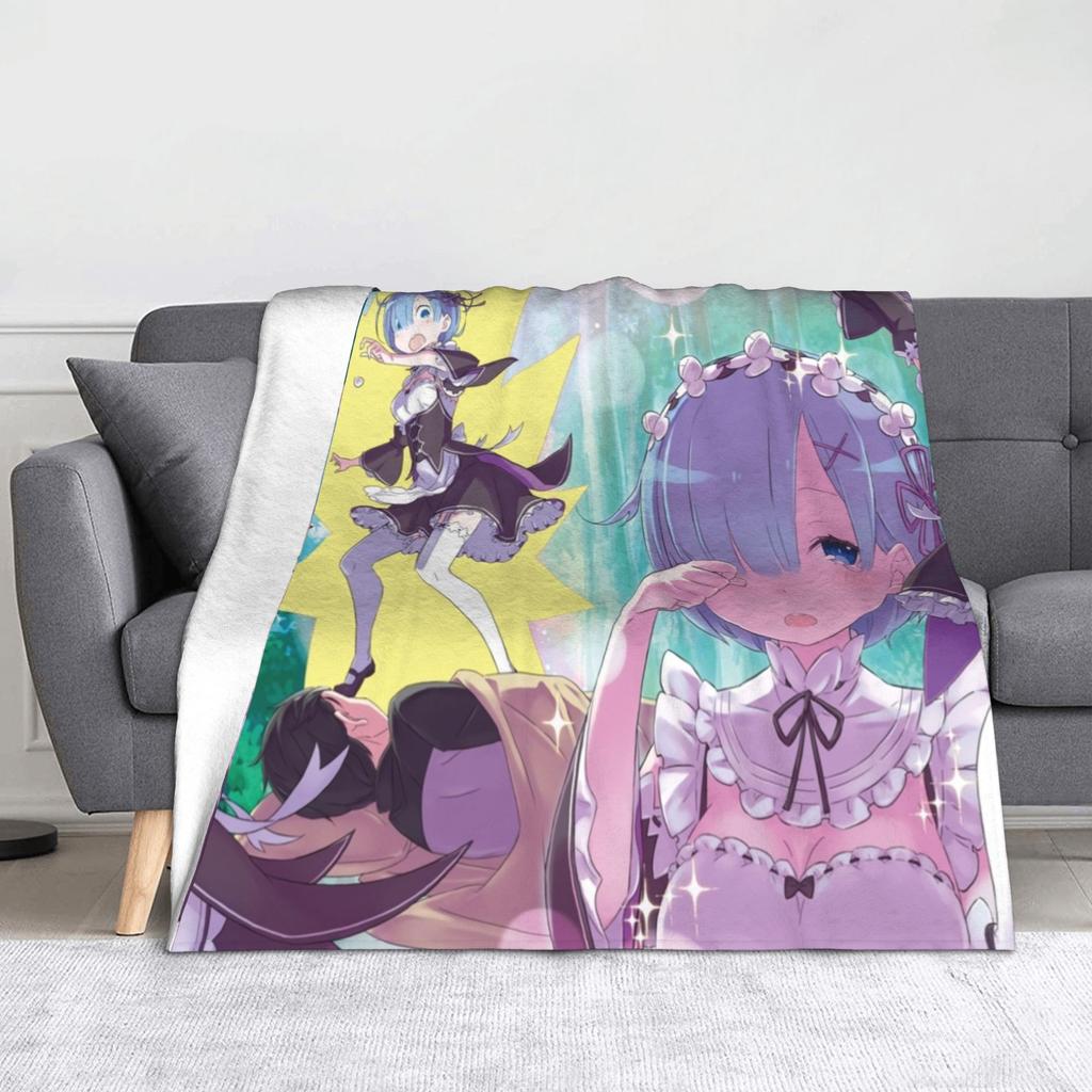 Rem Emilia Re:ZERO Flanell-Kuscheldecken Starten das Leben in Anderen Welten Anime-Decke für Sofa Couch Warmes Schlafzimmer Steppdecke
