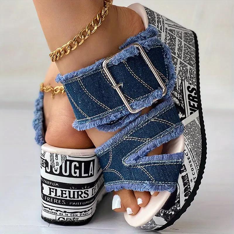 Fashion Women Sandals Casual Fashion Vacation Daily Shoes Women Summer New Buckled Denim Platform Wedge Sandals Women Zapatos De Mujer