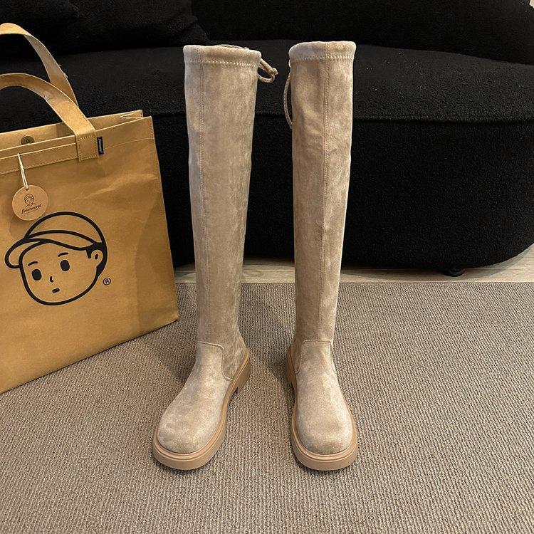 

Корейская версия женских ботфортов, женские сапоги до колена на толстой подошве, женские новые универсальные тонкие сапоги, французские эластичные сапоги с длинным голенищем 39 хаки