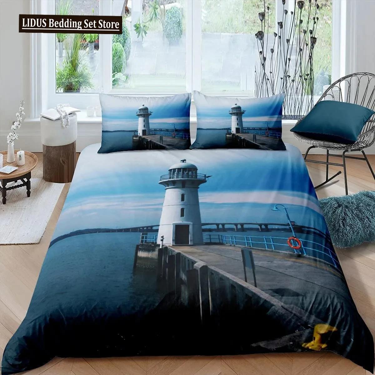 

Набор пододеяльников с маяком Морской Серфинг Океанская Волна Комплект постельного белья Queen Полиэстер Прибрежная Природа Тема Покрывало для одеяла Для мальчика 70x133cm 3pcs