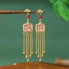 925 Sterling Silver Enamel Plum Blossom Tassel Earrings, Chinese Palace Style Earrings for Women
