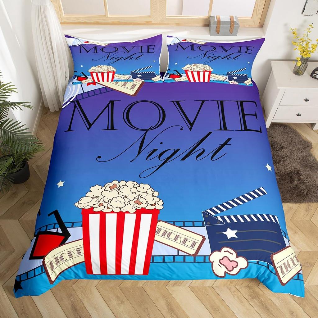 Movie Themed Bedding Set Full Queen for Boys Girls Family Home Theater Decor Vintage Comforter Cover Film Theme Duvet Cover Set