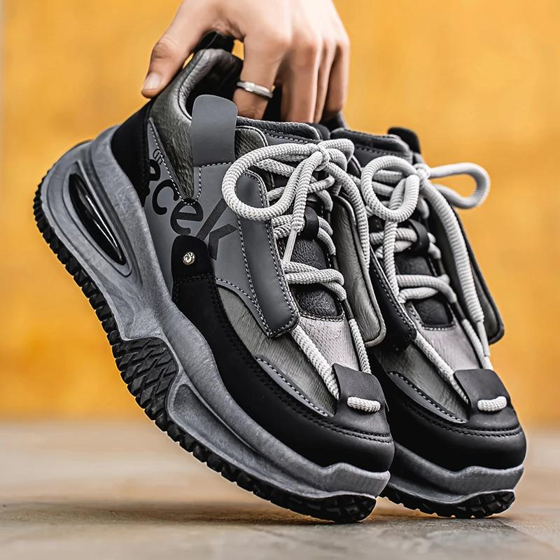 Fashion Chunky Sneaker Plus Size 45 46 47 48 Men Designer Sport Shoes Fashion Casual Leather Fabric Height Increased Flat Platform Shoes