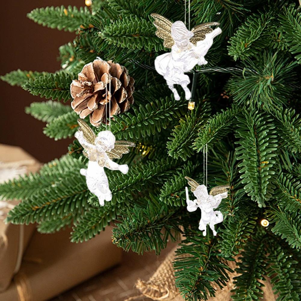 4pcs Christmas Transparent Angel Pendant Holiday Party New Year Decoration Home Angel Pendant  Christmas Tree Ornament
