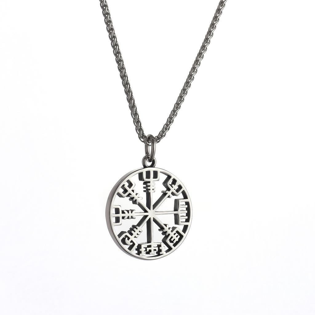 Gold Viking Necklace Men's, Viking Odin Logo Titanium Steel Hollow Compass Men's Pendant Necklace