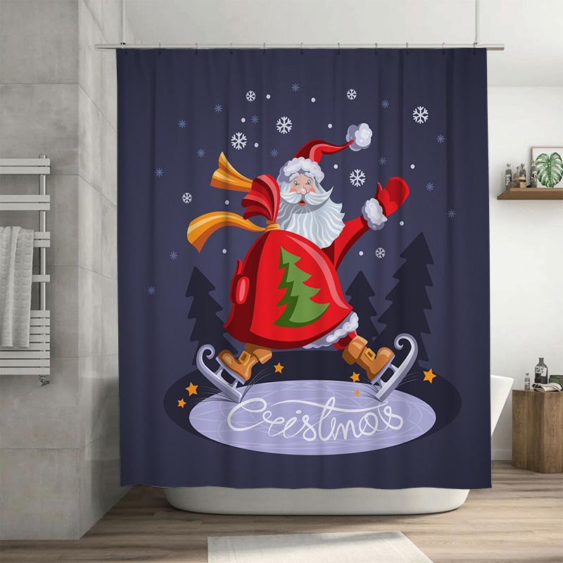 

Tu Christmas Shower Curtain Santa Claus Festive Holiday Bathroom Decor Red And White Pattern Waterproof Xmas Gift Home W60H190(CM)-1 Pcs