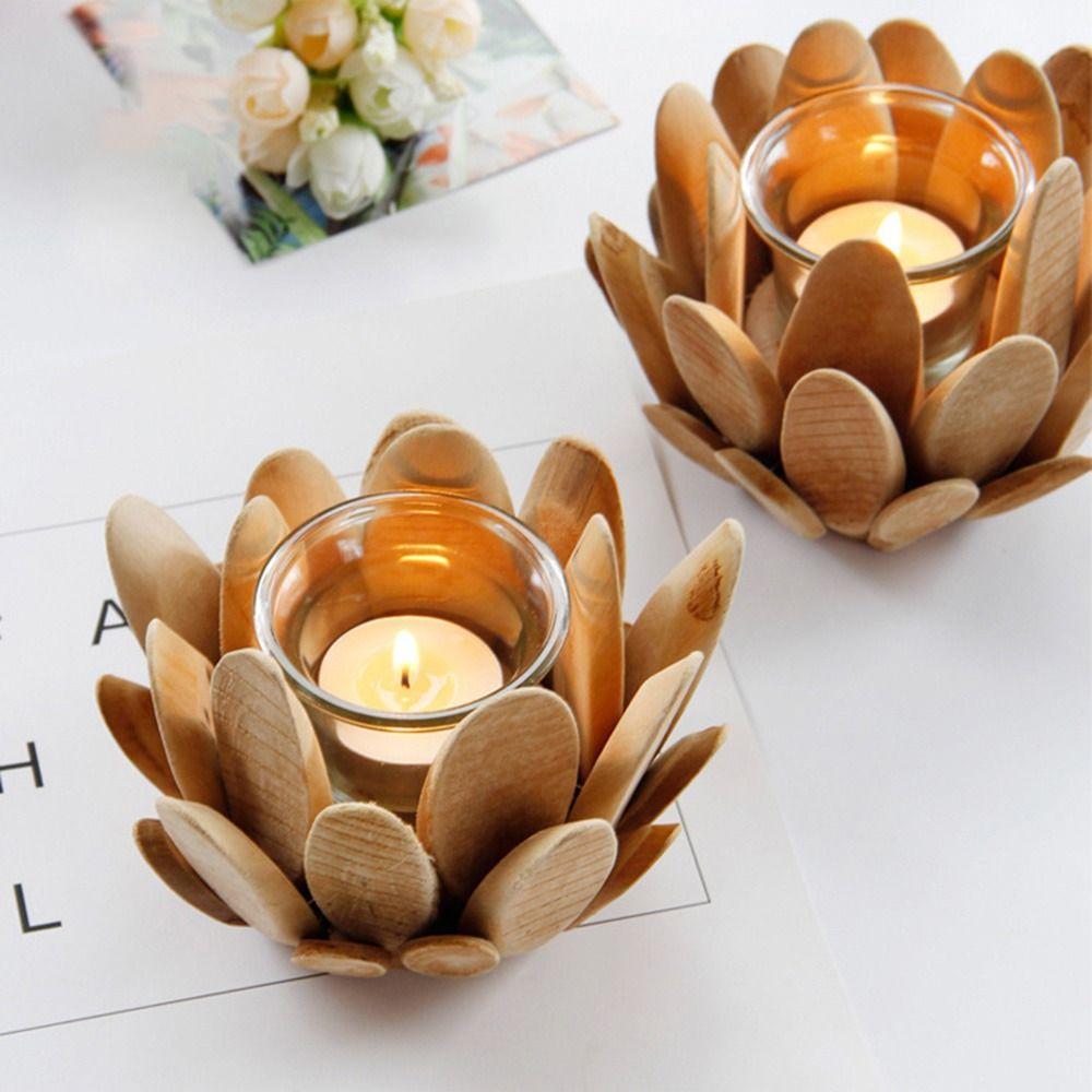 Retro Wooden Petal Candle Holder Romantic Elegant Flower Tea Light Rack Unique European Style Candle Stands Home Room Decor