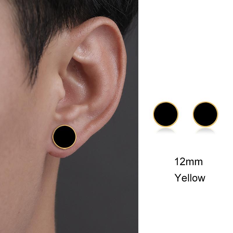Trendy HipHop Titanium Steel Round Men's Stud Earrings Hippie Stainless Steel Black Drip Earings for Men Couple Piercing Jewelry