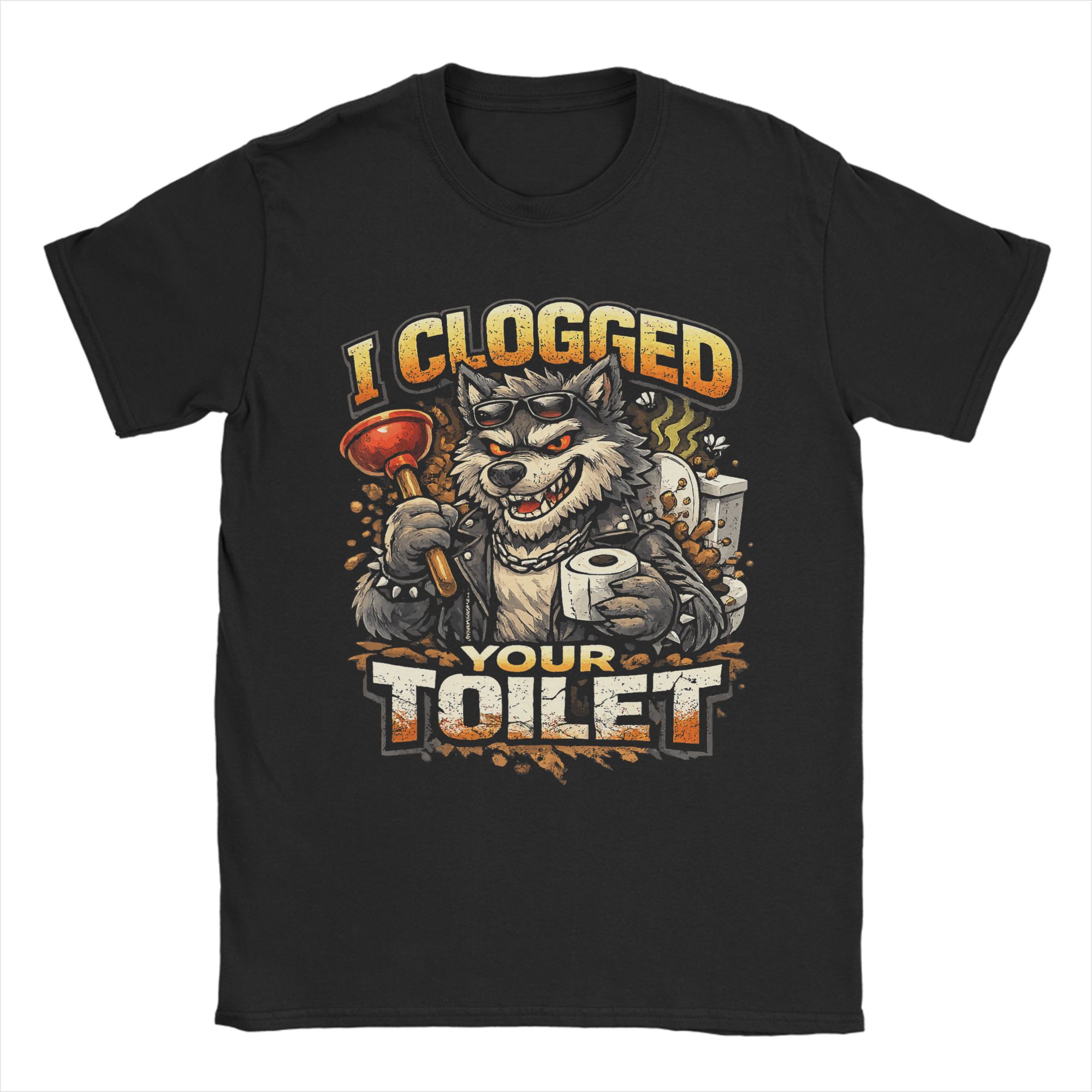 Funny I Clogged Your Toilet Wolf Meme T Shirts for Men Cotton Unique TShirts Round Neck Tees Short Sleeve Clothing Gift S