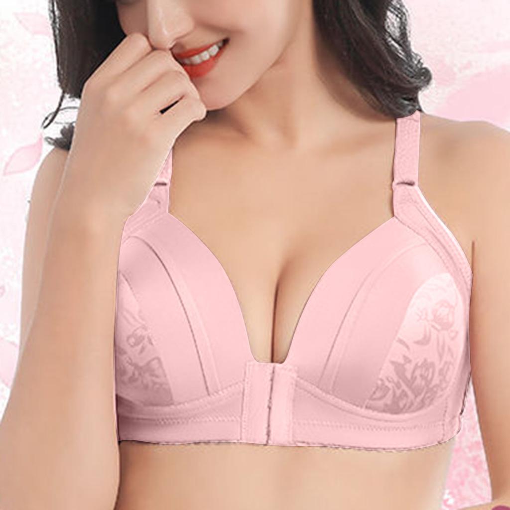 Women Fashion Comfortable Front Closure Bra Floral Pattern Supportive Design Adjustable Straps Soft Fabric Underwire-Free Style