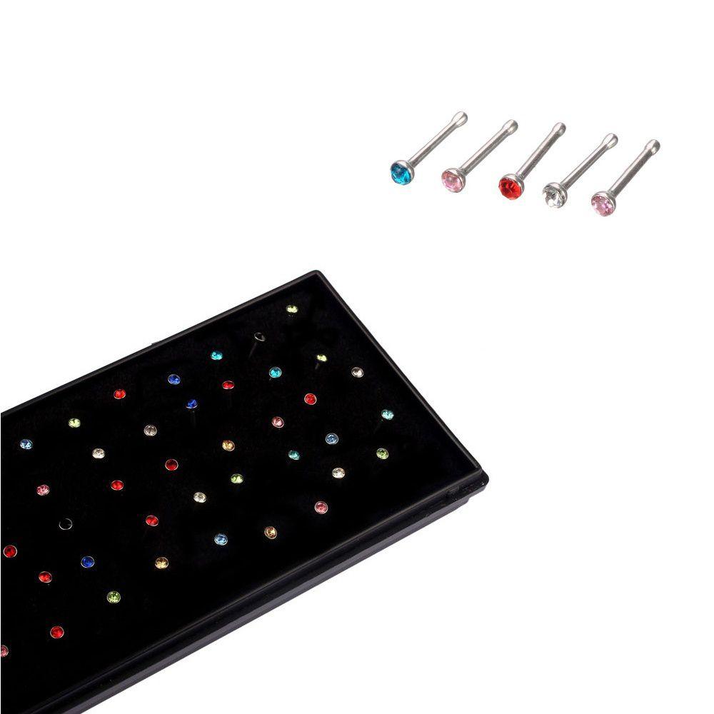 Gifts Bars 60 Pcs Girl Fashion Crystal Nose Ring Nose Studs Ring Body Piercing Jewelry Rhinestone