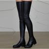 Herbst Winter Runde Spitze Niedriger Blockabsatz Over-the-Knee Stiefel Genäht PU 3,5CM Große Größen Seitenreißverschluss Lange Stiefel für Damen Schuhe