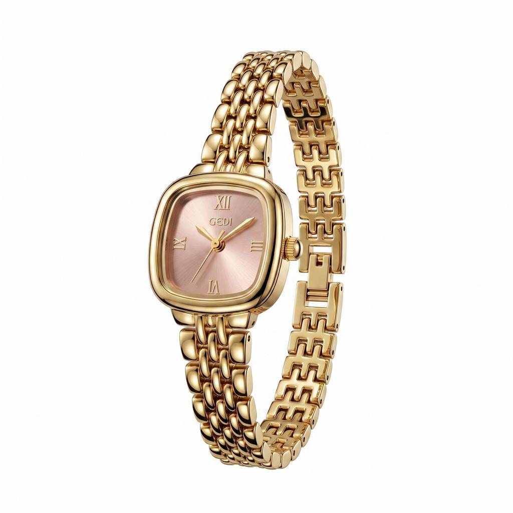 Korean Gentle Wind Powder Plate Steel Belt Workplace Women'S Watch, Literary And Retro Roman Numerals Square Quartz Watch, Versatile Model