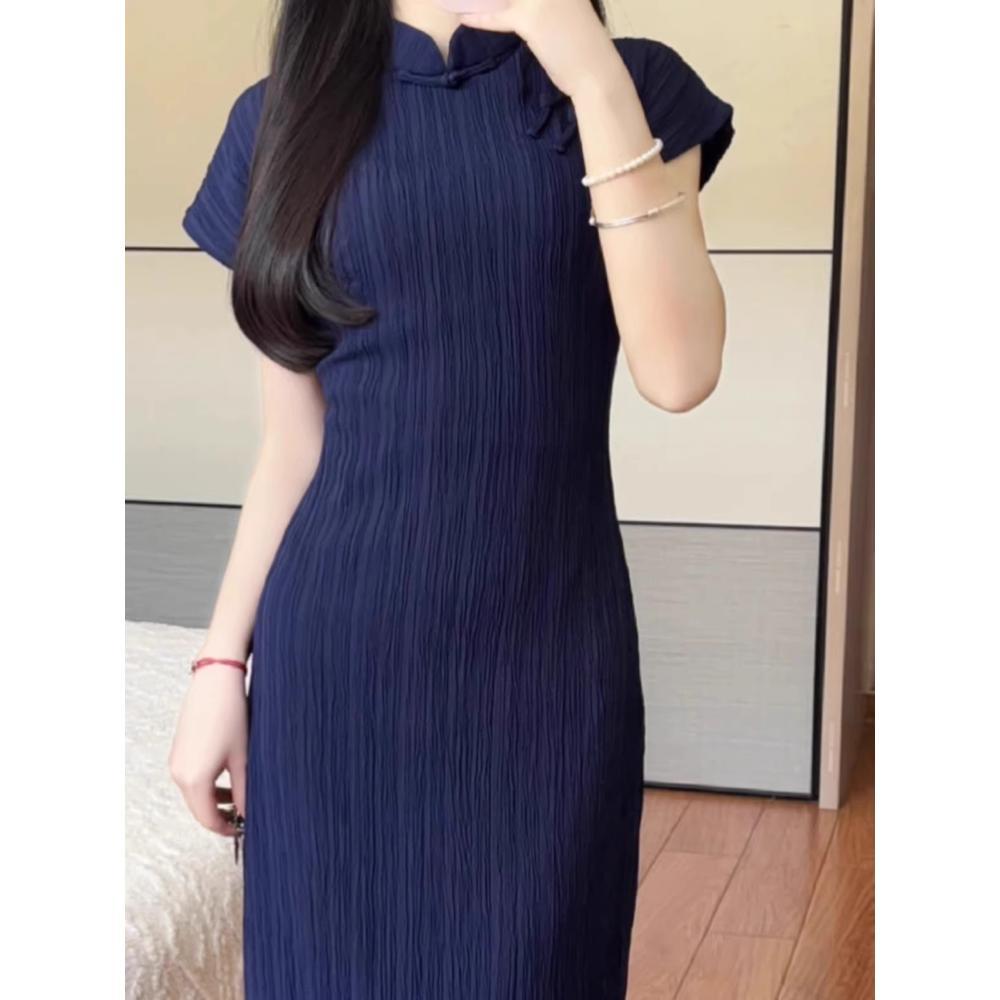 Women's summer improved cheongsam retro cheongsam short-sleeved dress temperament waist slim long women